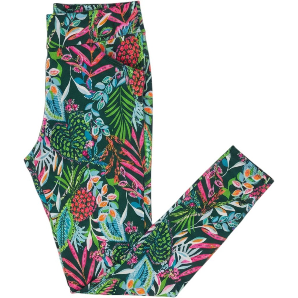 Lilly Pulitzer Corso Pant UPF 50+ Green Pink Floral Size 16 Luxletic Golf New
